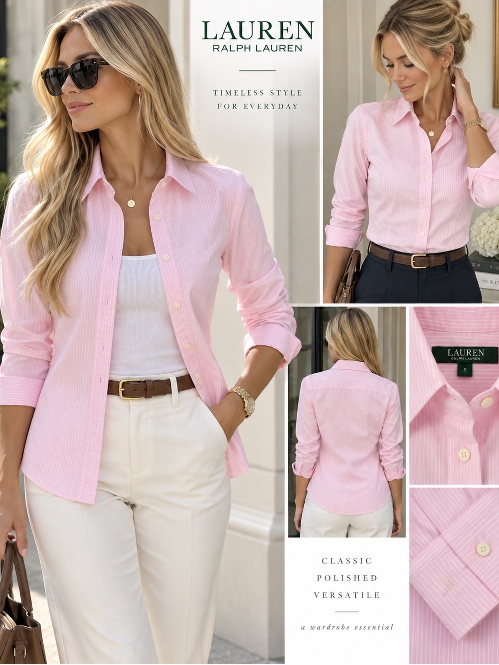 Lauren Ralph Lauren Baby Pink Pinstripe Button Down Shirt Small